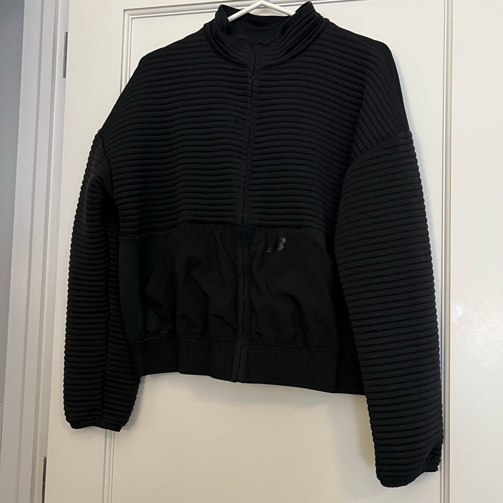 New Balance Black Ribbed Zip-Front Bomber Jacket